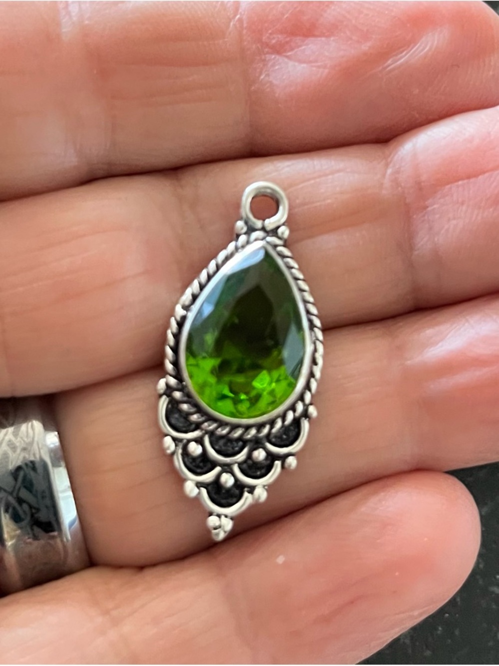 Green Teardrop Crystal Pendant - Sterling-Style Women’s Jewelry